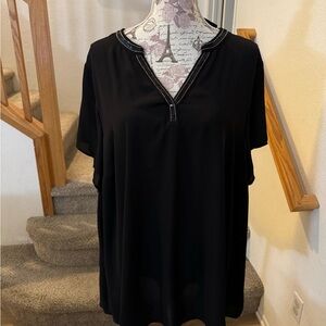 Torrid Black Polo Collar Short Sleeve Blouse